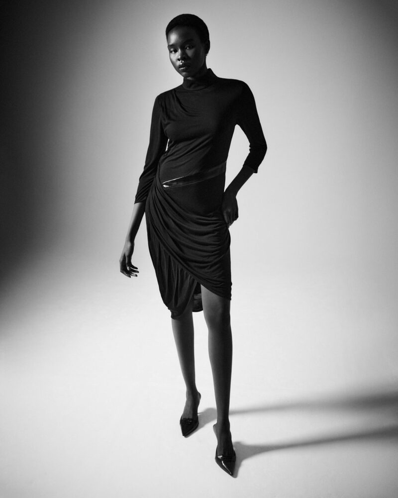 BLACK JERSEY DRAPED DRESS - Image 2