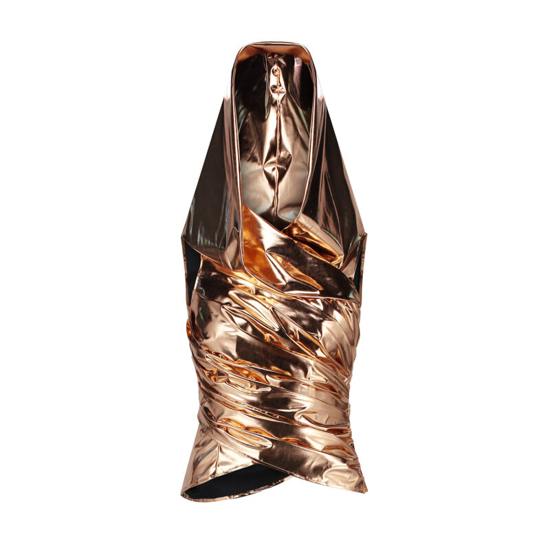 hooded metallic top-bronze _FRONT