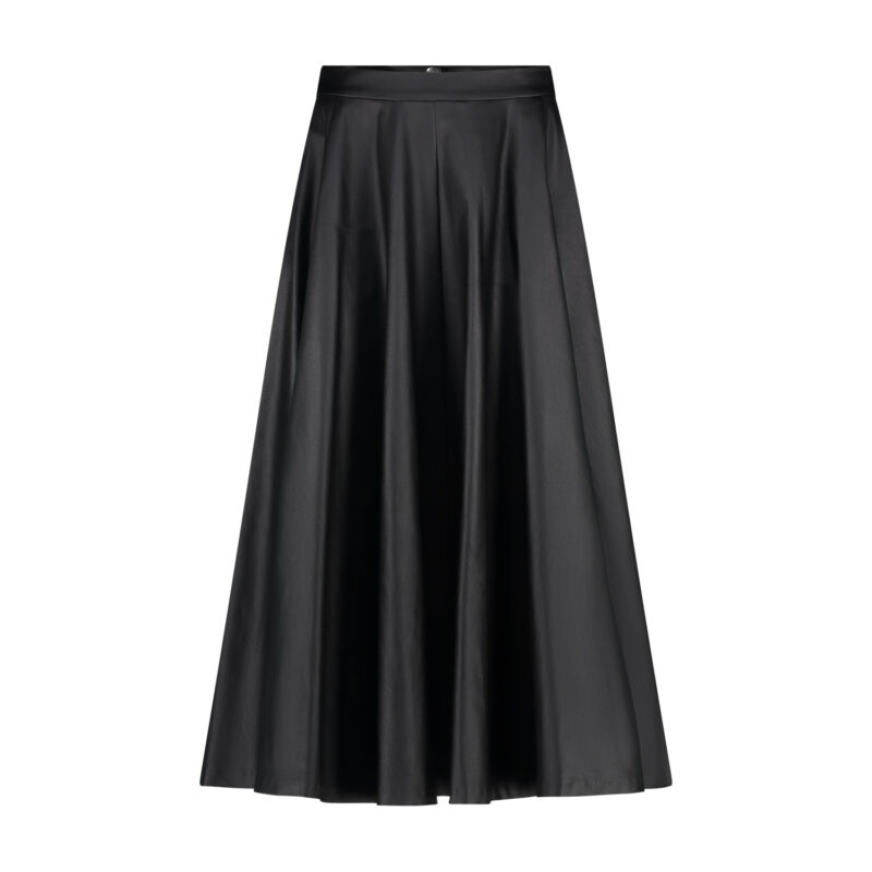 Black Faux Leather Flared Skirt