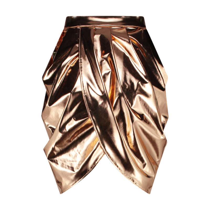 MIDI LIQUID BRONZE DRAPED TULIP SKIRT - Image 4